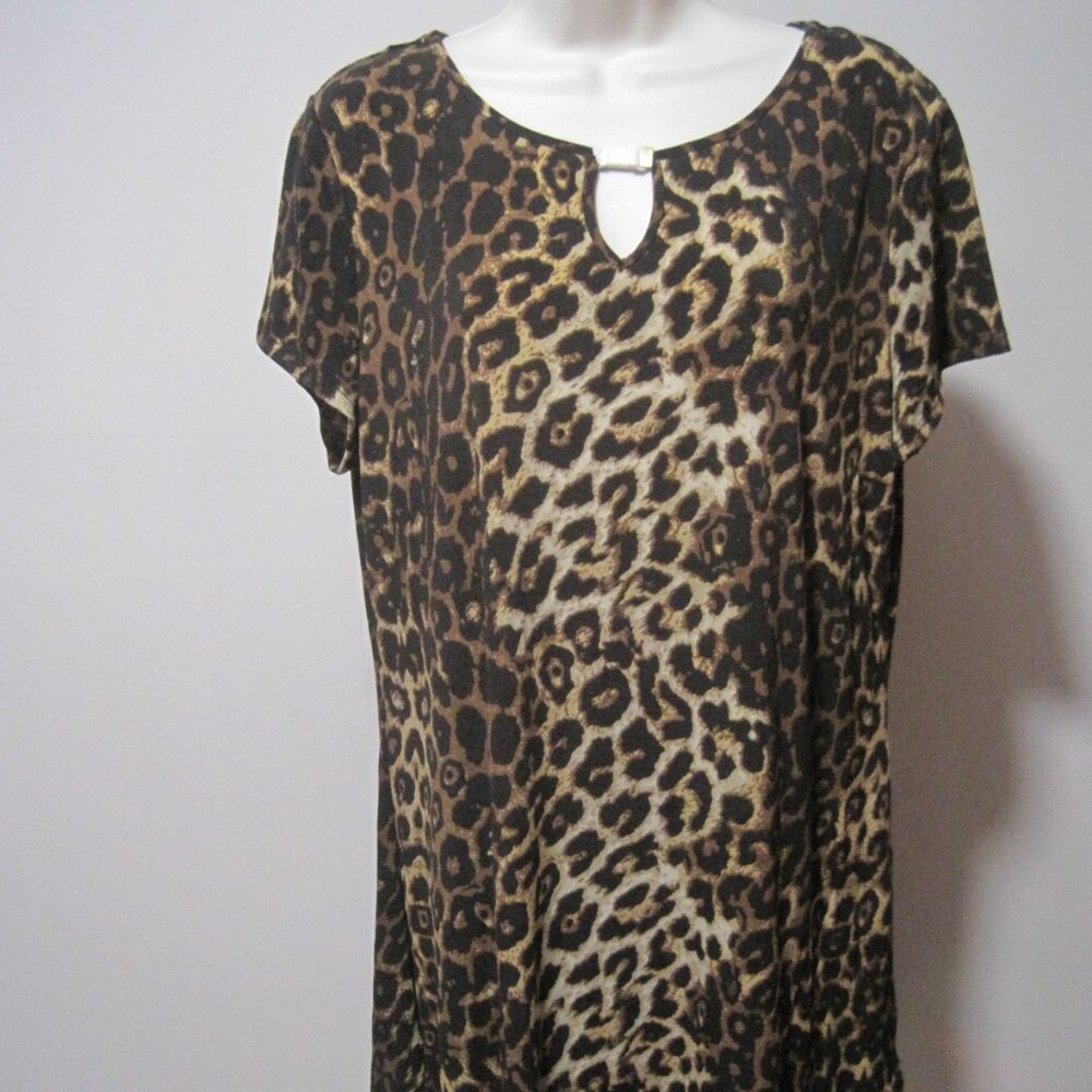 RUSSELL KEMP Women's Large Brown Animal Print "Mix Master" Shark Bite Hem Tunic